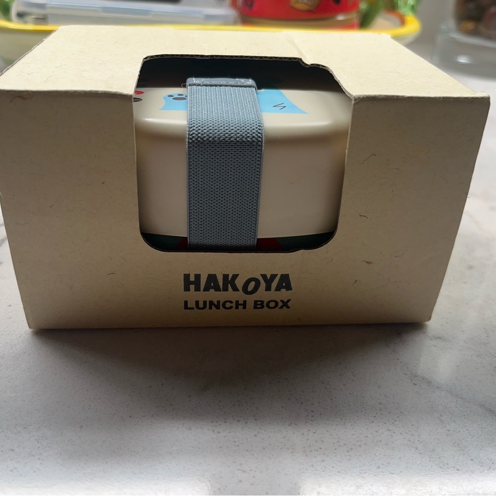 Brand New HAKOYA Compact Lunch Bento Box Made In Japan Kids Bear Oval Beige blue